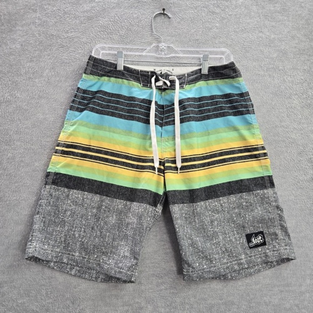Lost Men Swimwear 32 Blue Board Shorts Striped Drawstring 9" Inseam‎ Polyester